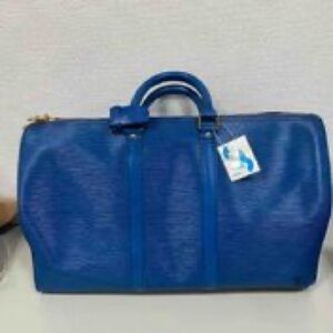 Genuine LV Monogram Keepal 45 Vintage 
Blue Epi Leather